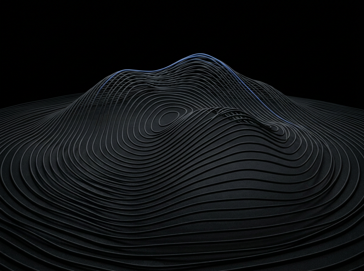 Abstract topographic contour field rising toward a peak
